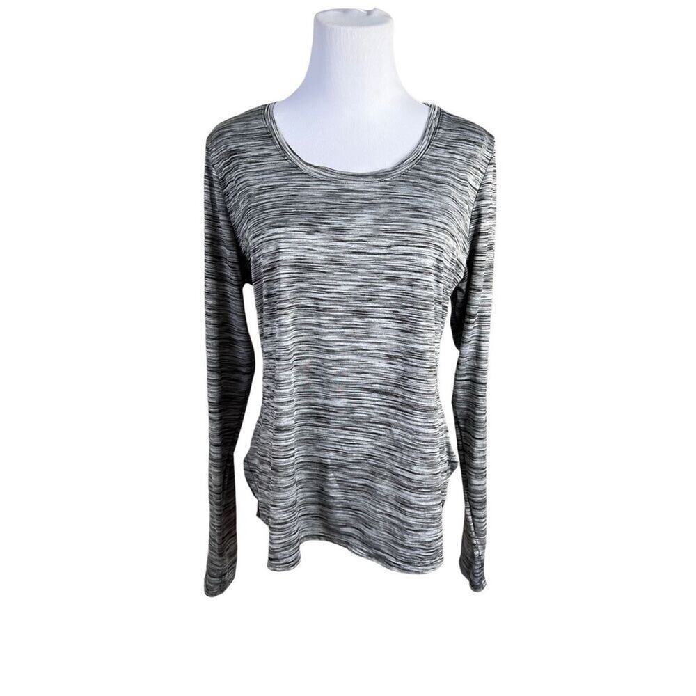 Reebok Gray Striped High Low Thumbhole Activewear Top Shirt LARGE Urban‎ Runner